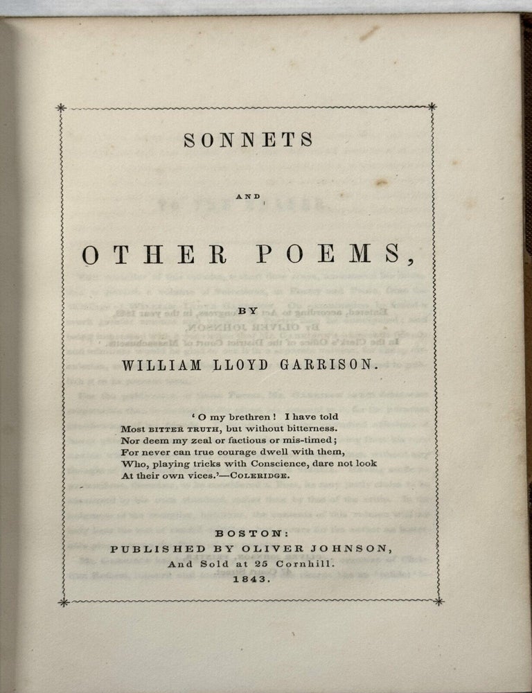 Item #42159 SONNETS AND OTHER POEMS. William Lloyd Garrison.