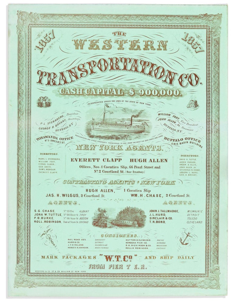 Item #42280 THE WESTERN TRANSPORTATION CO. CASH CAPITAL $ 900,000. INCORPORATED UNDER THE LAWS OF THE STATE OF NEW YORK. Western Transportation Company.
