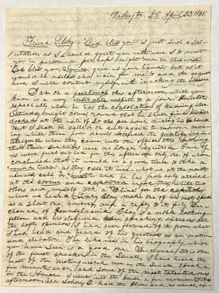 Item #42284 AUTOGRAPH LETTER, SIGNED, TO GEORGE SILSBY, 23 APRIL 1838, COMMENTING ON PROMINENT...