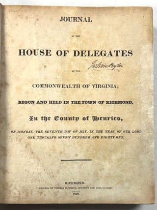 Item #42289 JOURNAL OF THE HOUSE OF DELEGATES OF THE COMMONWEALTH OF VIRGINIA; BEGUN AND HELD IN...