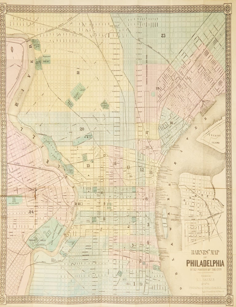 Item #42310 BARNES' MAP BUILT PORTIONS OF PHILADELPHIA. R. L. Barnes.