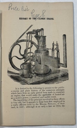 ROPER CALORIC ENGINE CO. INCORPORATED 1869. MANUFACTURERS OF CALORIC OR HOT AIR ENGINES, UPON ENTIRELY NEW PRINCIPLES. OFFICE & SHOWROMS, NO. 49 CORTLANDT ST., NEW YORK.