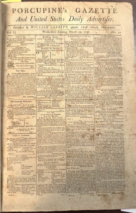 Item #42362 PORCUPINE'S GAZETTE AND UNITED STATES DAILY ADVERTISER. William Cobbett