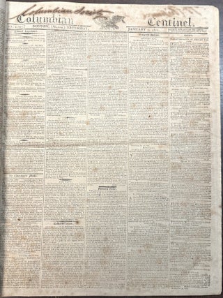 FULL YEAR OF THE COLUMBIAN CENTINEL, 2 JANUARY - 28 DECEMBER 1811, 103 [OF 104] ISSUES, LACKING ONLY THE 26 JUNE ISSUE.