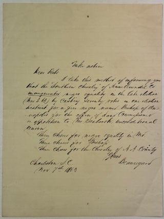 Item #42386 A FORGED AND SATIRIC LETTER, PURPORTEDLY FROM SOUTHERN GENERAL P. G. T. BEAUREGARD,...