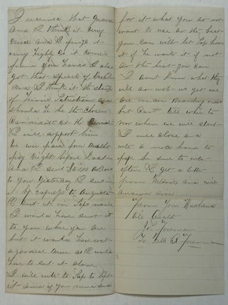 TENALLYTOWN D. C. JULY 26TH 1864. DEAREST WIFE, I WILL NOW TRY TO WRITE A FEW LINES TO YOU IN ORDER TO LET YOU KNOW HOW I AM GETTING ALONG. I AM IN THE ENJOYMENT OF GOOD HEALTH. . . FROM YOUR HANDS I ALSO GOT THAT SPEECH OF McCLELLAN AND I THINK IT THE STAMP OF FERVID PATRIOTISM AND SHOULD HE BE THE CHOSEN CANDIDATE AT THE NOMINATION I WILL SUPPORT HIM. . . FROM YOUR HUSBAND TILL DEATH - JOS. FOREMAN.