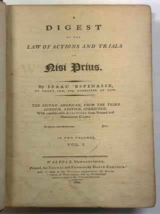 Item #42432 A DIGEST OF THE LAW AND ACTIONS AND TRIALS AT NISI PRIUS. THE SECOND AMERICAN, FROM...