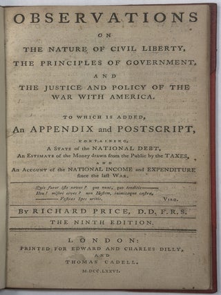 Item #42435 OBSERVATIONS ON THE NATURE OF CIVIL LIBERTY, THE PRINCIPLES OF GOVERNMENT, AND THE...
