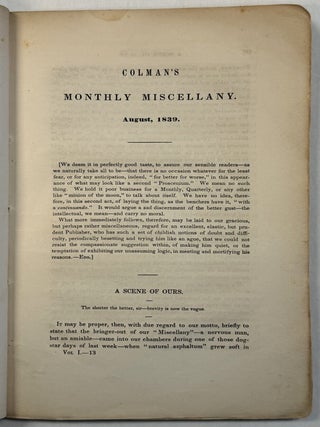 COLMAN'S MONTHLY MISCELLANY. VOL. I. AUGUST, 1839. NO. II.
