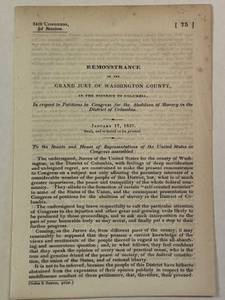 Item #42459 REMONSTRANCE OF THE GRAND JURY OF WASHINGTON COUNTY, IN THE DISTRICT OF COLUMBIA, IN...