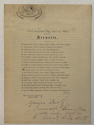 Item #42511 ACROSTIC HONORING CURTIS, MEDICAL DIRECTOR AND SURGEON IN EAST TENNESSEE, 19...