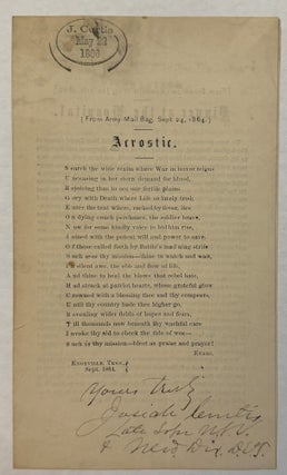 Item #42511 ACROSTIC HONORING CURTIS, MEDICAL DIRECTOR AND SURGEON IN EAST TENNESSEE, 19...